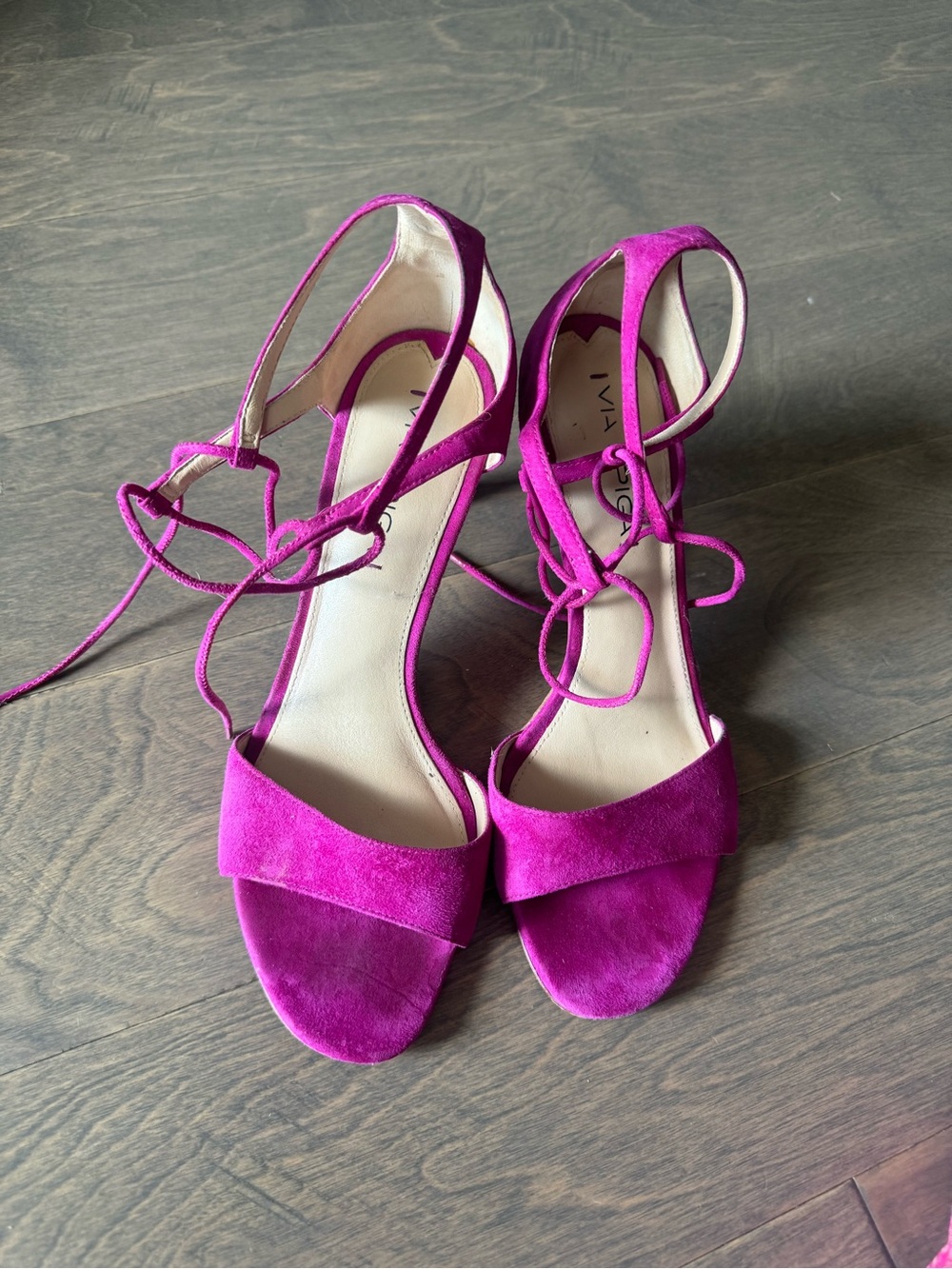 Via Spiga Fuchsia Suede Lace-Up Sandals